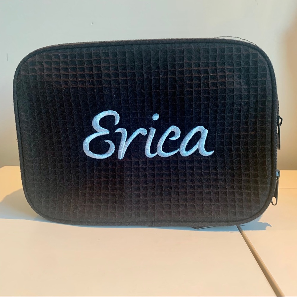 Large Waffle Cosmetic Bag w/ “Erica” in Light Blue